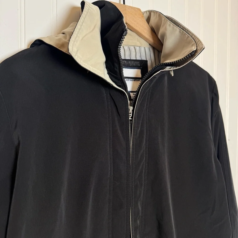 Croft & Barrow Black Winter Coat Cream Lined Neckline & Hood Women’s Size Medium